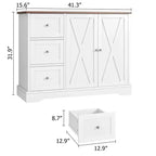 Meuble de buffet avec rangement, buffet blanc de 42 pouces avec 3 tiroirs, bar à café, design sans pieds peu encombrant pour petits espaces, blanc