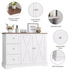 Meuble de buffet avec rangement, buffet blanc de 42 pouces avec 3 tiroirs, bar à café, design sans pieds peu encombrant pour petits espaces, blanc