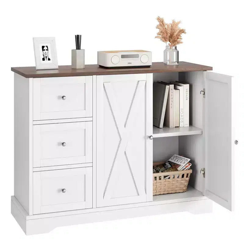 Meuble de buffet avec rangement, buffet blanc de 42 pouces avec 3 tiroirs, bar à café, design sans pieds peu encombrant pour petits espaces, blanc