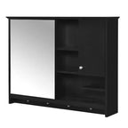 FAMYYT Armoire à pharmacie rectangulaire en MDF avec miroir, 6 étagères, boutons porte-serviettes