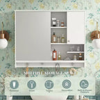 FAMYYT Armoire à pharmacie rectangulaire en MDF avec miroir, 6 étagères, boutons porte-serviettes