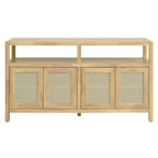 Buffet bahut en rotin style bohème, armoire de rangement d'appoint à cadre en bois massif avec portes à ouverture par pression et étagère réglable - Panipeachy