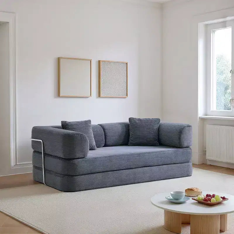 Okak Convertible Floor Sofa Bed Loveseats with Blanket & Pillows,Corduroy Fabric Futon Couch for Living Room,Apartments