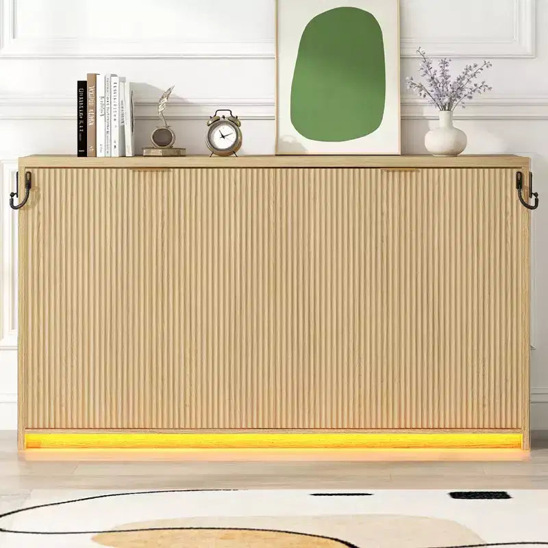 Lit escamotable de taille Twin XL Luxystar avec lumières LED pour salon et appartement, Nature