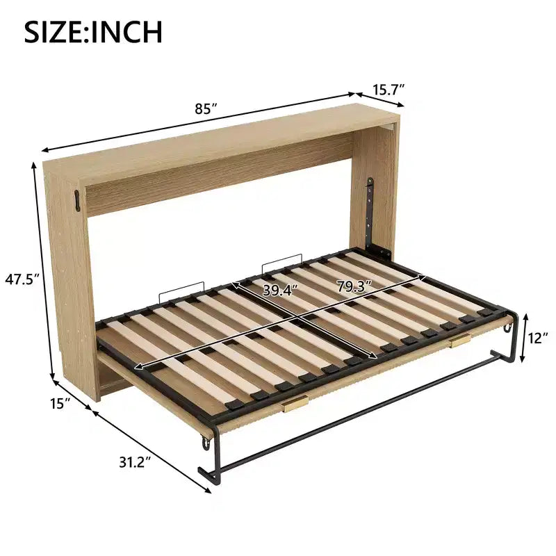 Lit escamotable de taille Twin XL Luxystar avec lumières LED pour salon et appartement, Nature