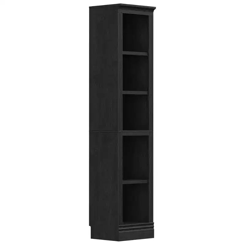 VAUXHILL & CO. Halston Narrow Bookcase, Adjustable Storage Shelving Unit, Black