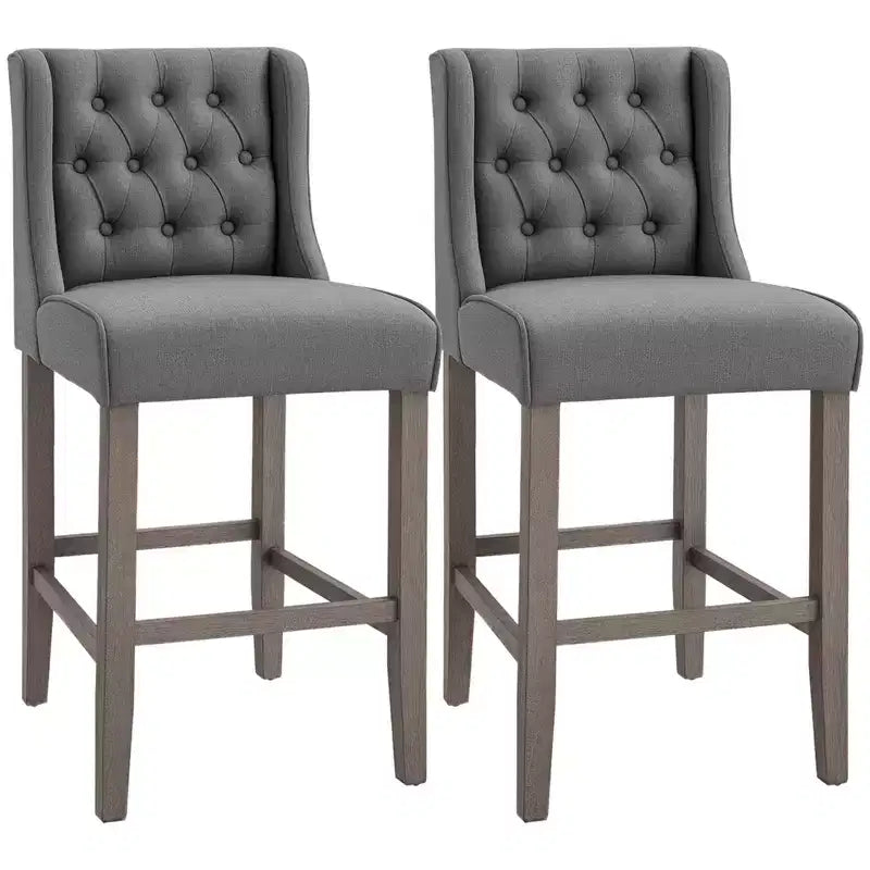 26.25 Counter Height Bar Stools, Tufted Wingback Armless Upholstered Dining Chair with Rubber Wood Legs, Set of 2