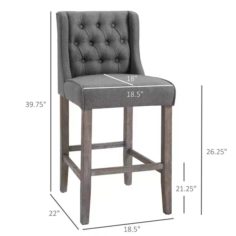 Tabourets de bar hauteur comptoir de 66,7 cm, chaises de salle à manger sans accoudoirs tapissées avec dossier capitonné et pieds en bois d'hévéa, lot de 2