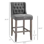 Tabourets de bar hauteur comptoir de 66,7 cm, chaises de salle à manger sans accoudoirs tapissées avec dossier capitonné et pieds en bois d'hévéa, lot de 2