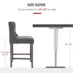 Tabourets de bar hauteur comptoir de 66,7 cm, chaises de salle à manger sans accoudoirs tapissées avec dossier capitonné et pieds en bois d'hévéa, lot de 2