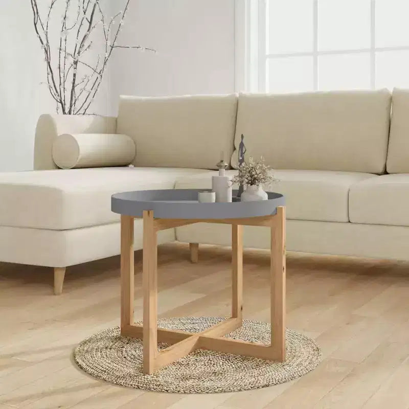 vidaXL Table Basse Ronde Table d'Appoint Canapé Bois d'Ingénierie Bois Massif de Pin - Blanc