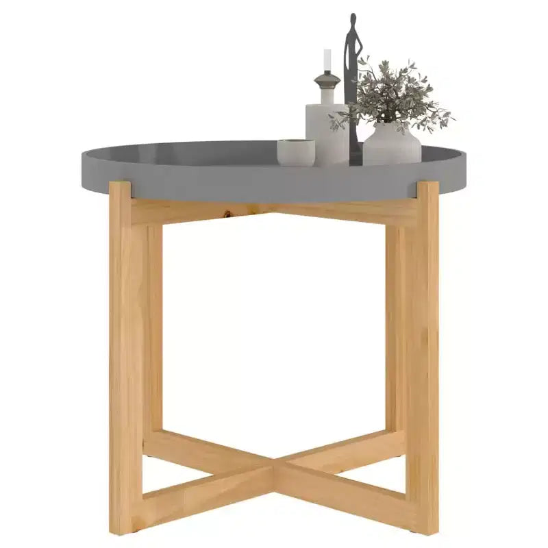vidaXL Table Basse Ronde Table d'Appoint Canapé Bois d'Ingénierie Bois Massif de Pin - Blanc