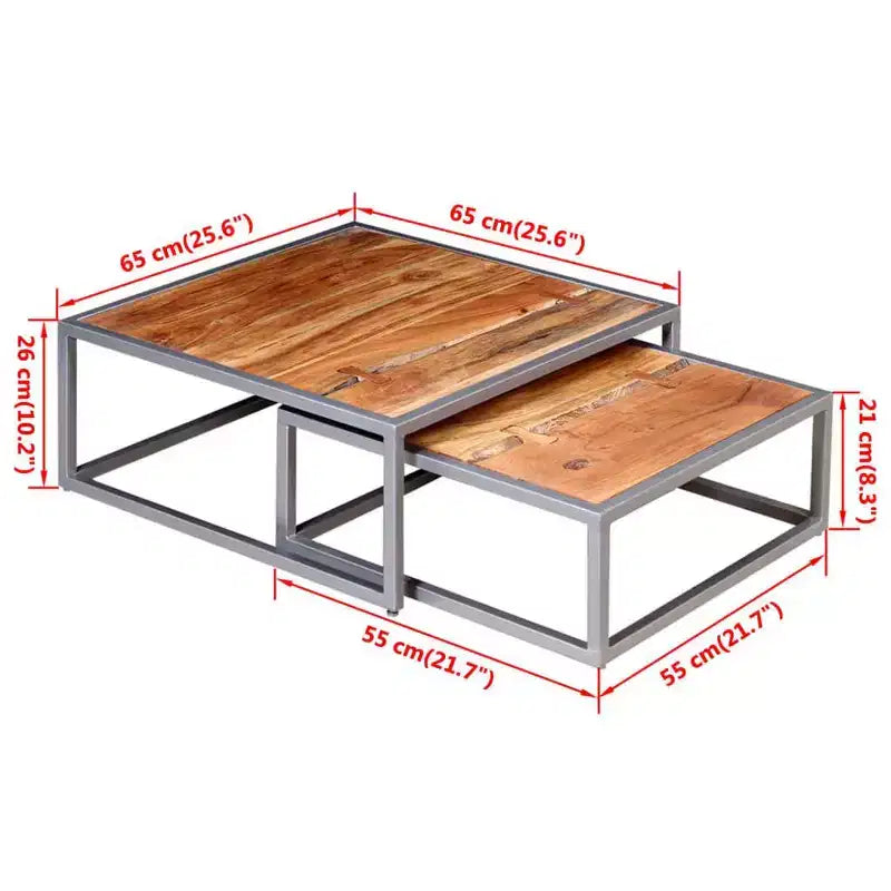 vidaXL Tables gigognes, 2 pièces, Table basse/d'appoint, Bois de Sesham massif