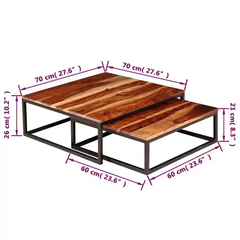 vidaXL Tables gigognes, 2 pièces, Table basse/d'appoint, Bois de Sesham massif