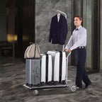 Chariot à Bagages VEVOR, Capacité de Charge de 272 kg, Chariot de Bagagiste à 3 Roues en Acier Inoxydable, Chariot de Voiturier avec Plateau Recouvert de Moquette Grise et Roues en Caoutchouc, Argent