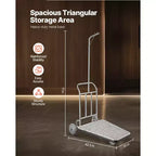 Chariot à Bagages VEVOR, Capacité de Charge de 272 kg, Chariot de Bagagiste à 3 Roues en Acier Inoxydable, Chariot de Voiturier avec Plateau Recouvert de Moquette Grise et Roues en Caoutchouc, Argent