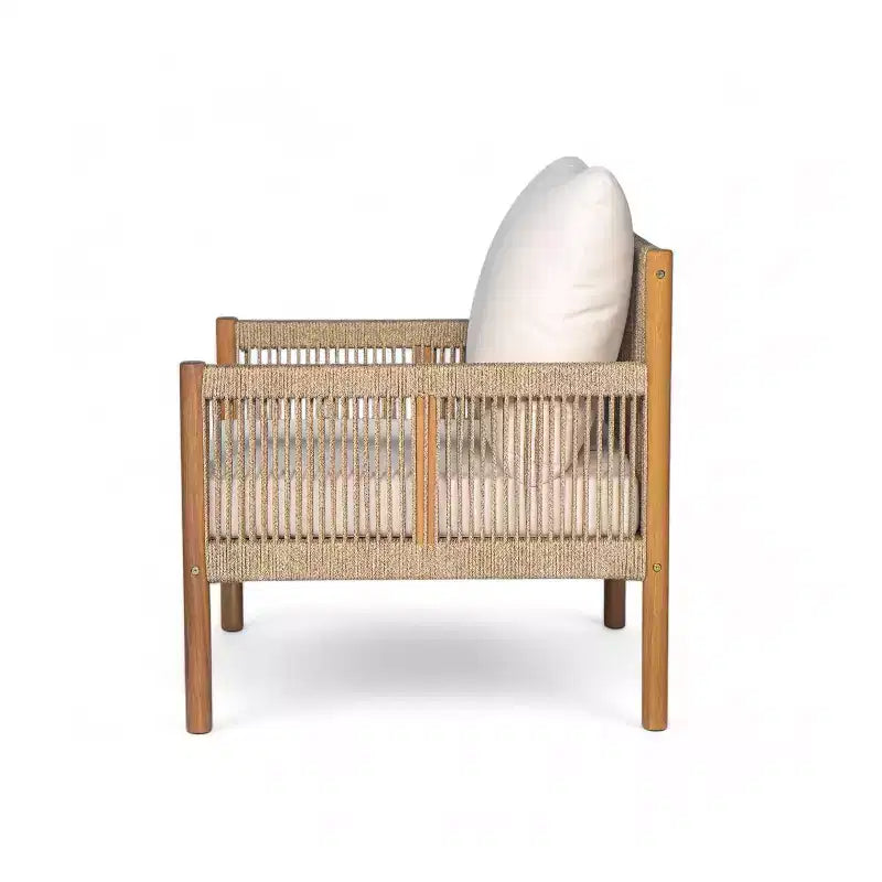MAYEERTY Lot de 2 chaises longues d'extérieur modernes tressées, cadre en bois massif, coussins confortables en polyester résistants aux intempéries, pour patio, jardin, balcon