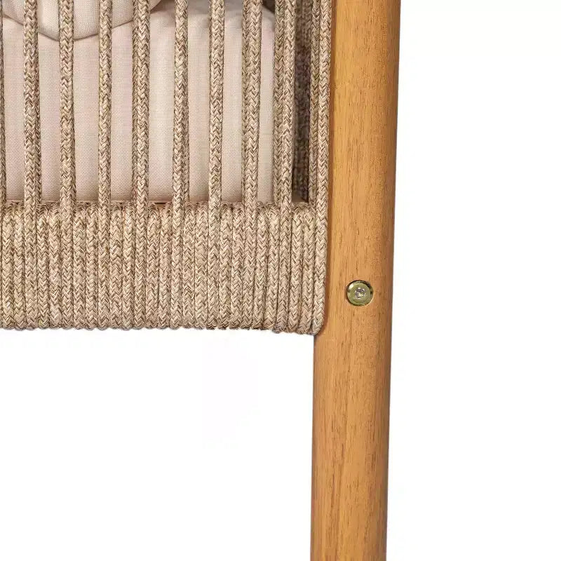 MAYEERTY Lot de 2 chaises longues d'extérieur modernes tressées, cadre en bois massif, coussins confortables en polyester résistants aux intempéries, pour patio, jardin, balcon