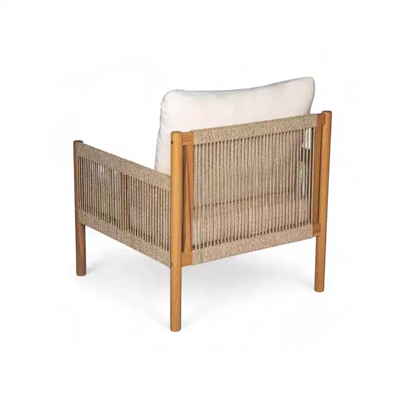 MAYEERTY Lot de 2 chaises longues d'extérieur modernes tressées, cadre en bois massif, coussins confortables en polyester résistants aux intempéries, pour patio, jardin, balcon