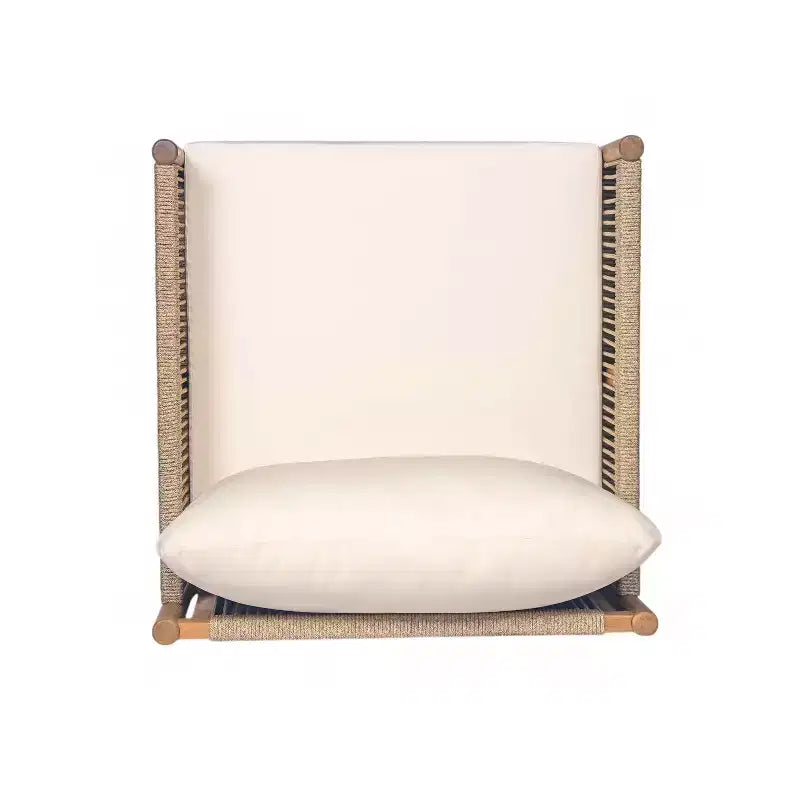 MAYEERTY Lot de 2 chaises longues d'extérieur modernes tressées, cadre en bois massif, coussins confortables en polyester résistants aux intempéries, pour patio, jardin, balcon