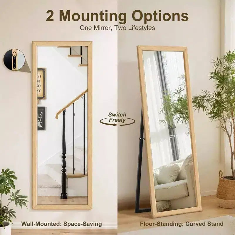 Miroir Mural Grande Taille Miroir sur Pied Pleine Longueur Grand Miroir de Sol Mural pour Porte Chambre Salle de Bain Salon avec Cadre en Bois
