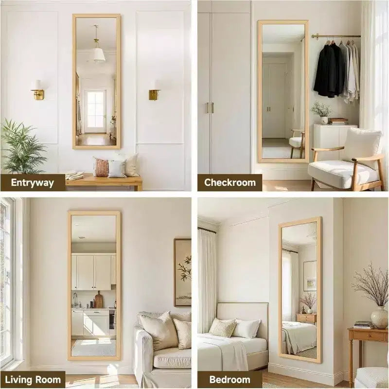 Miroir Mural Grande Taille Miroir sur Pied Pleine Longueur Grand Miroir de Sol Mural pour Porte Chambre Salle de Bain Salon avec Cadre en Bois