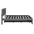 Lit plateforme rembourré MAYEERTY pleine grandeur, tête de lit motif brique, lit gigogne simple en tissu de lin, chambre à coucher, gris