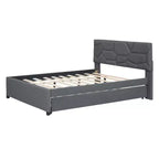 Lit plateforme rembourré MAYEERTY pleine grandeur, tête de lit motif brique, lit gigogne simple en tissu de lin, chambre à coucher, gris