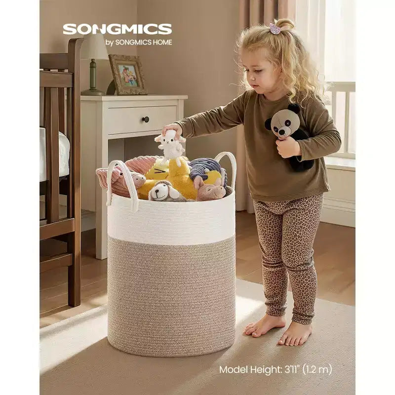 Panier à linge en corde de coton, panier à linge en fibre naturelle de 60 L avec poignées, pour jouets d'enfants, vêtements, chambre à coucher, salon