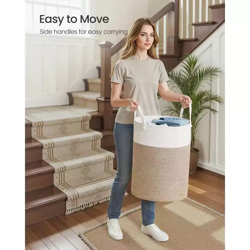 Panier à linge en corde de coton, panier à linge en fibre naturelle de 60 L avec poignées, pour jouets d'enfants, vêtements, chambre à coucher, salon