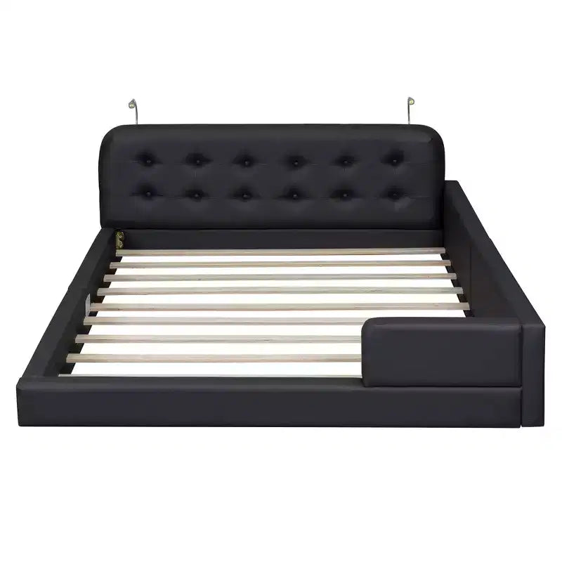 Luxystar Lit plateforme tapissé en similicuir grandeur queen avec 2 lampes de lecture