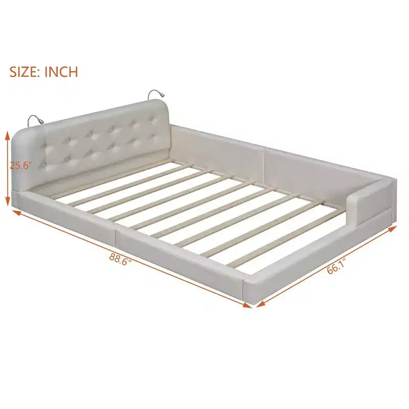 Luxystar Lit plateforme tapissé en similicuir grandeur queen avec 2 lampes de lecture