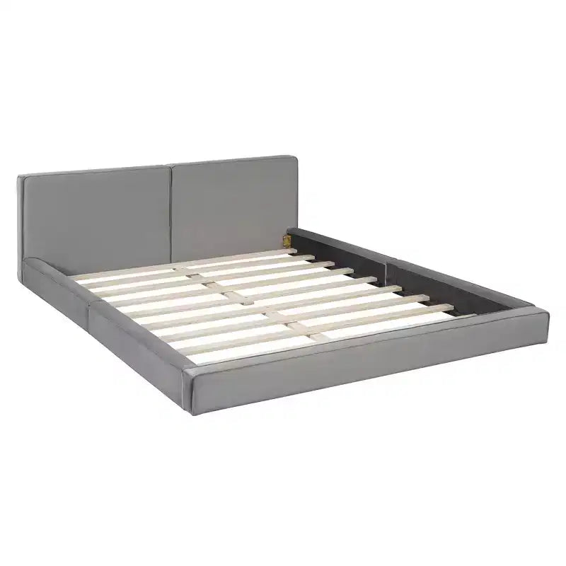 Lit plateforme moderne Luxystar Queen Size en velours rembourré avec cadre solide