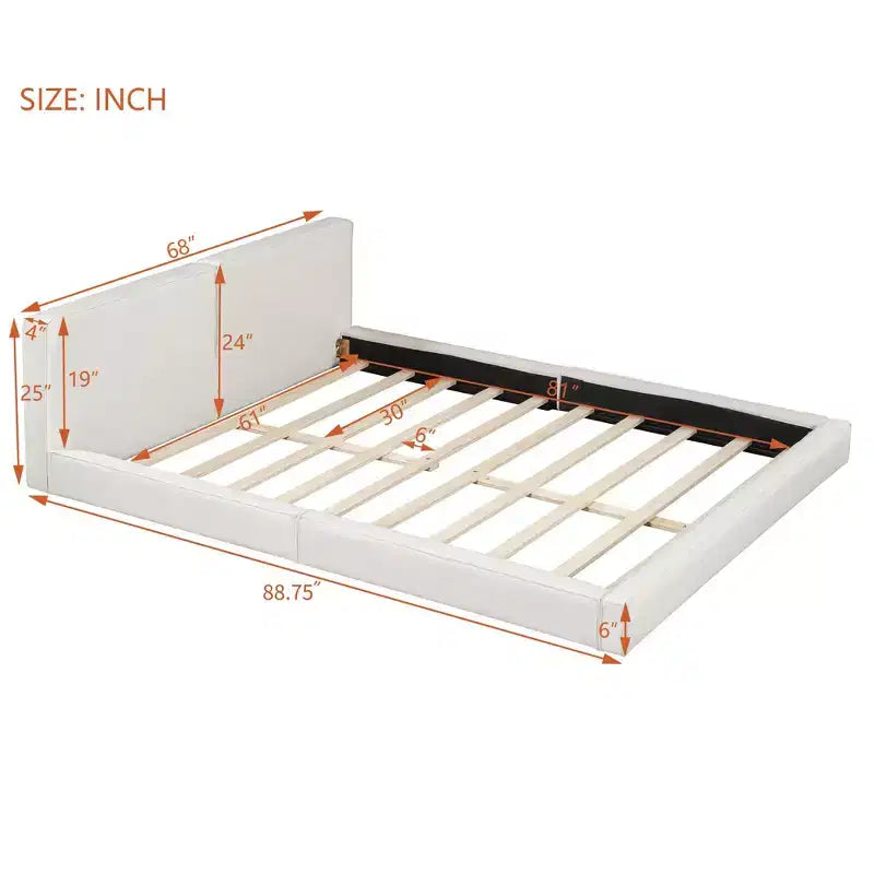 Lit plateforme moderne Luxystar Queen Size en velours rembourré avec cadre solide