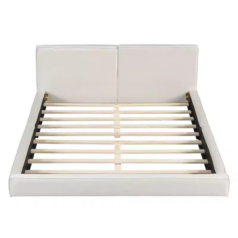 Lit plateforme moderne Luxystar Queen Size en velours rembourré avec cadre solide