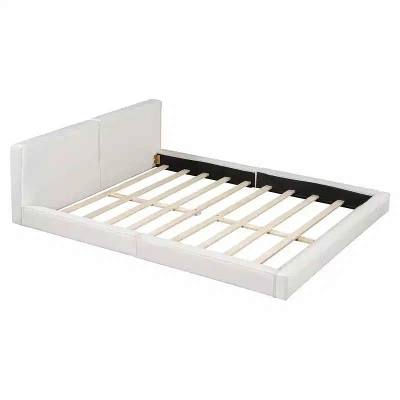 Lit plateforme moderne Luxystar Queen Size en velours rembourré avec cadre solide