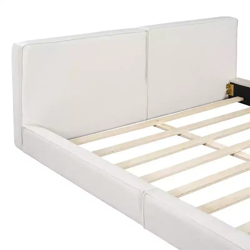 Lit plateforme moderne Luxystar Queen Size en velours rembourré avec cadre solide