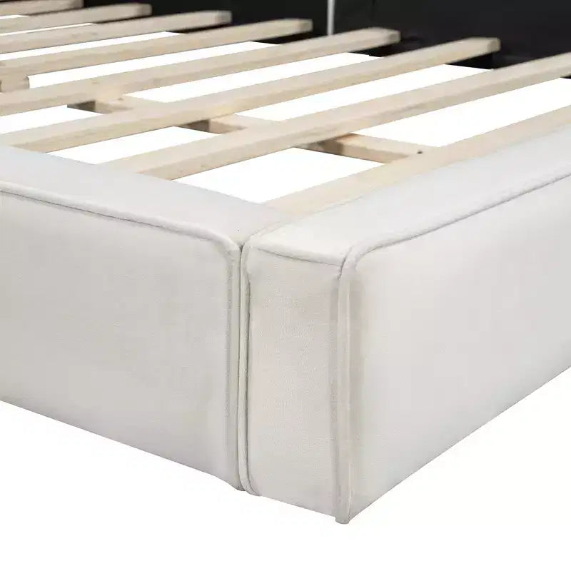 Lit plateforme moderne Luxystar Queen Size en velours rembourré avec cadre solide