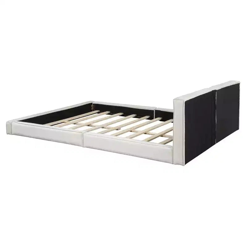 Lit plateforme moderne Luxystar Queen Size en velours rembourré avec cadre solide
