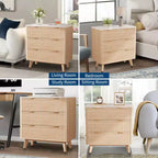 Ensemble de 2 tables de chevet cannelées 32 - Tables de nuit modernes en chêne avec plateau en faux marbre et 3 tiroirs (tables d'appoint incurvées pour chambre/salon)