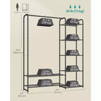 Armoire-penderie, Portant à vêtements portable de 112 cm avec 7 étagères et une barre de suspension, Cadre en acier robuste pour chambre à coucher, Noir