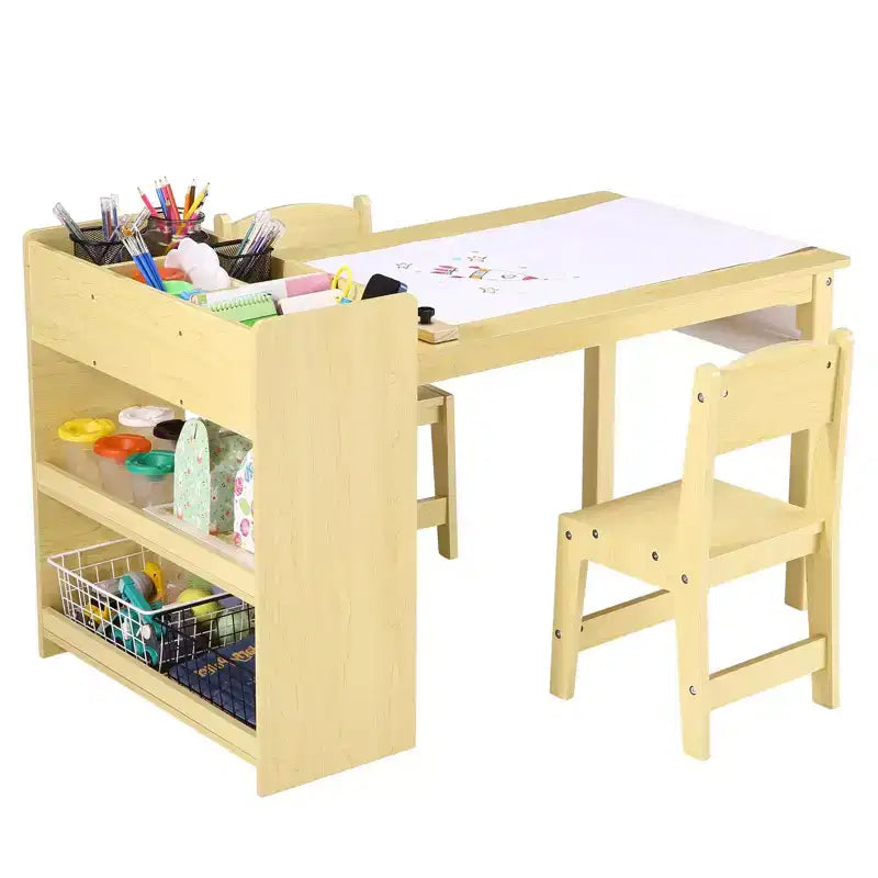 Table d'activités pour enfants avec 2 chaises, bureau artisanal en bois avec étagères de rangement, tables d'activités pour enfants de 2 à 10 ans, table à dessin