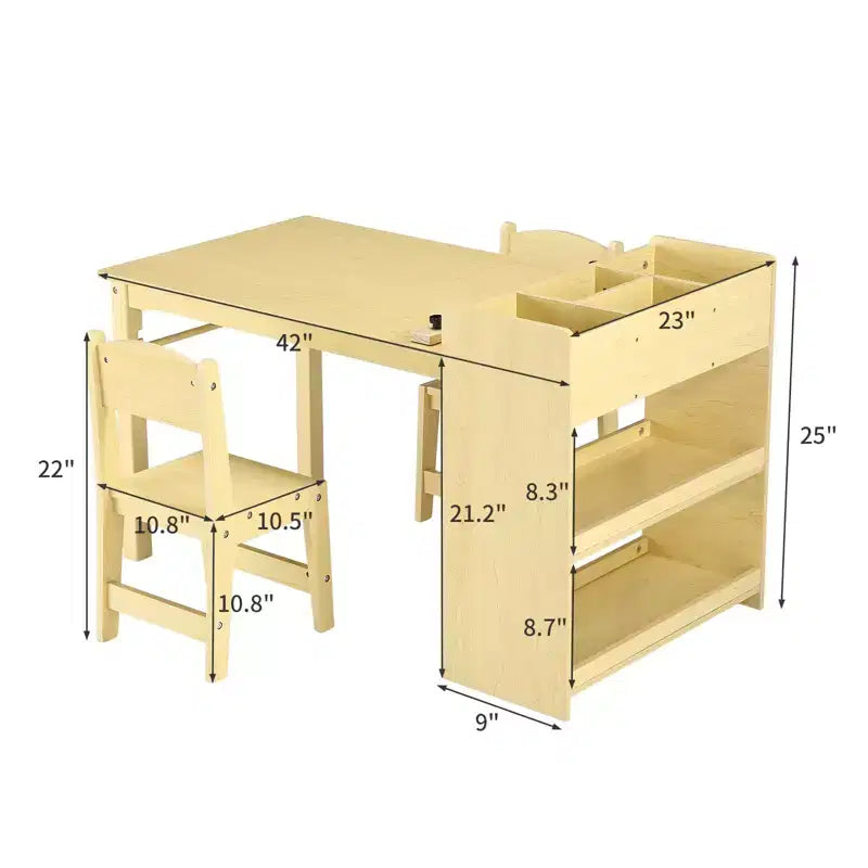 Table d'activités pour enfants avec 2 chaises, bureau artisanal en bois avec étagères de rangement, tables d'activités pour enfants de 2 à 10 ans, table à dessin