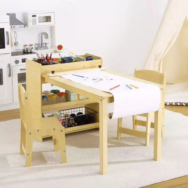 Table d'activités pour enfants avec 2 chaises, bureau artisanal en bois avec étagères de rangement, tables d'activités pour enfants de 2 à 10 ans, table à dessin