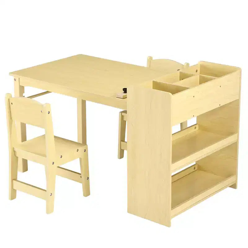 Table d'activités pour enfants avec 2 chaises, bureau artisanal en bois avec étagères de rangement, tables d'activités pour enfants de 2 à 10 ans, table à dessin