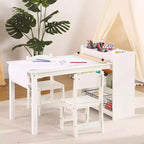 Table d'activités pour enfants avec 2 chaises, bureau artisanal en bois avec étagères de rangement, tables d'activités pour enfants de 2 à 10 ans, table à dessin