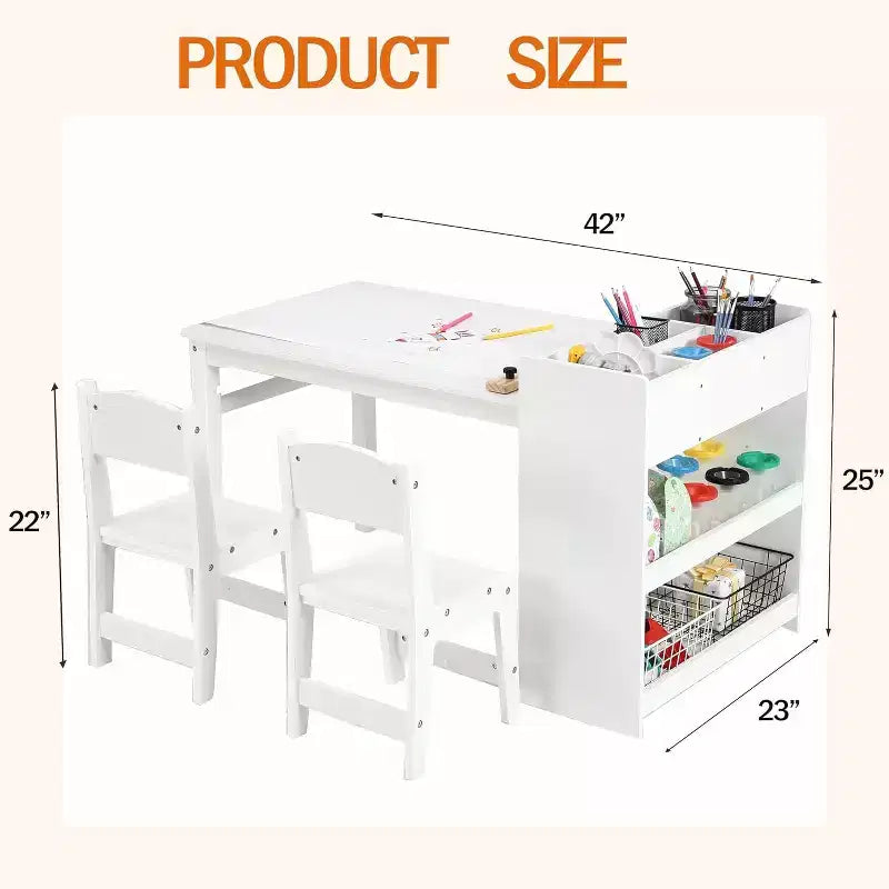 Table d'activités pour enfants avec 2 chaises, bureau artisanal en bois avec étagères de rangement, tables d'activités pour enfants de 2 à 10 ans, table à dessin