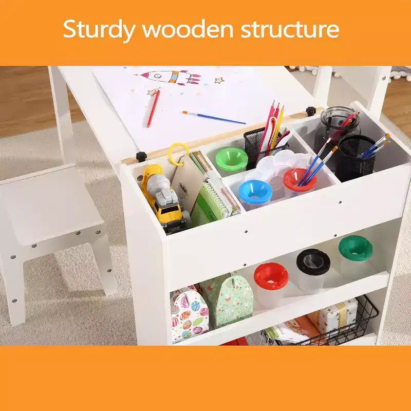 Table d'activités pour enfants avec 2 chaises, bureau artisanal en bois avec étagères de rangement, tables d'activités pour enfants de 2 à 10 ans, table à dessin
