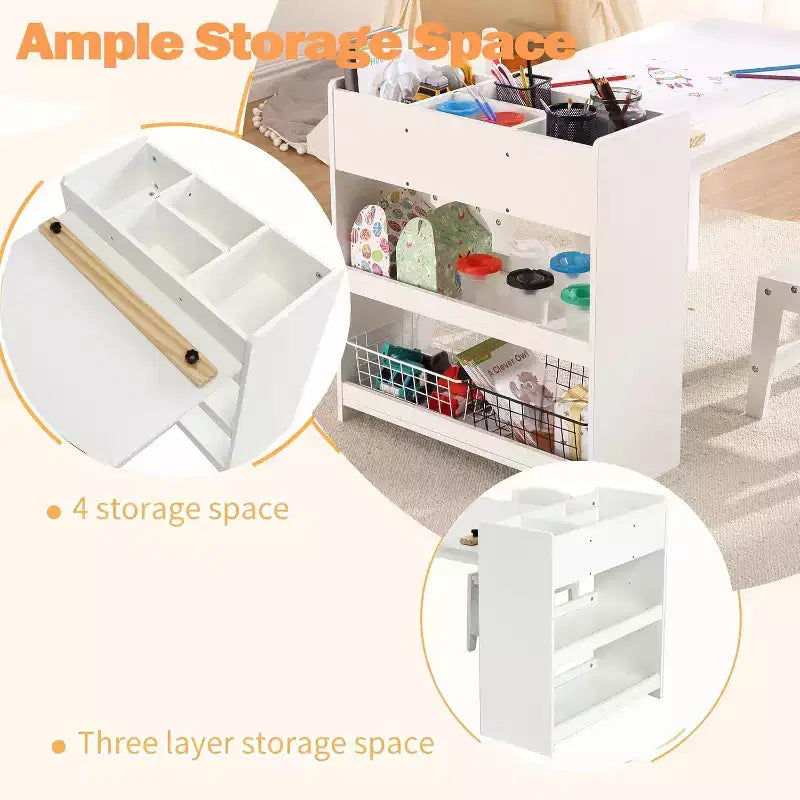 Table d'activités pour enfants avec 2 chaises, bureau artisanal en bois avec étagères de rangement, tables d'activités pour enfants de 2 à 10 ans, table à dessin