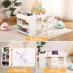 Table d'activités pour enfants avec 2 chaises, bureau artisanal en bois avec étagères de rangement, tables d'activités pour enfants de 2 à 10 ans, table à dessin